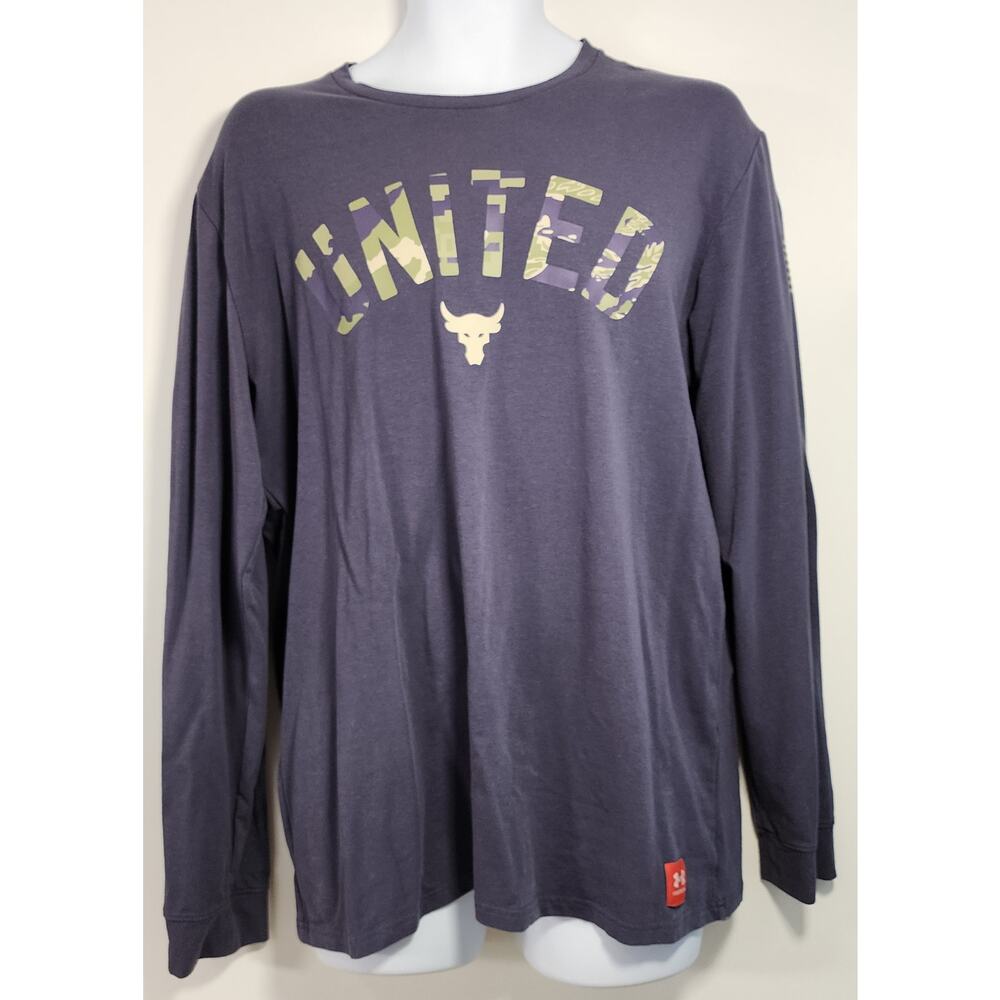 Under Armour Project Rock United Long Sleeve Tee LG Loose Gray‎ Camo Logo